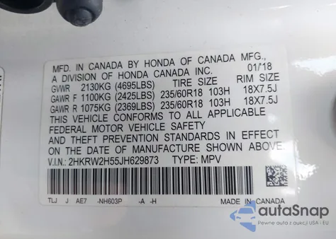 2018 Honda Cr-V Ex from USA, damaged, VIN 2HKRW2H55JH629873